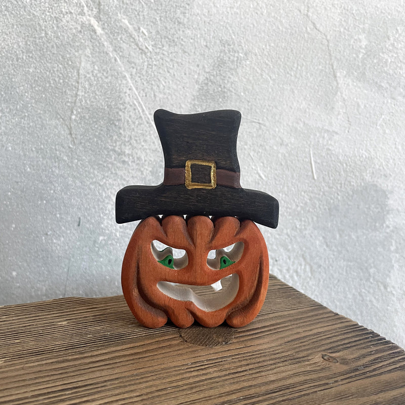 Wooden Pumpkin With Hat