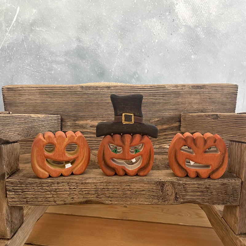 Wooden Pumpkin With Hat
