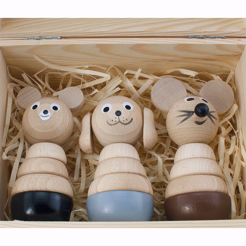 Wooden Stacking Puzzle Gift Set - Bernard, Bella & Murphy
