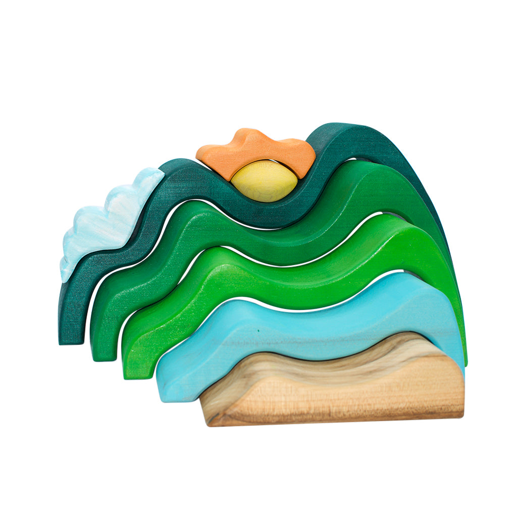 Mountains, Cloud & Sun Stacker | Wooden Toys | Bumbu Toys Australia