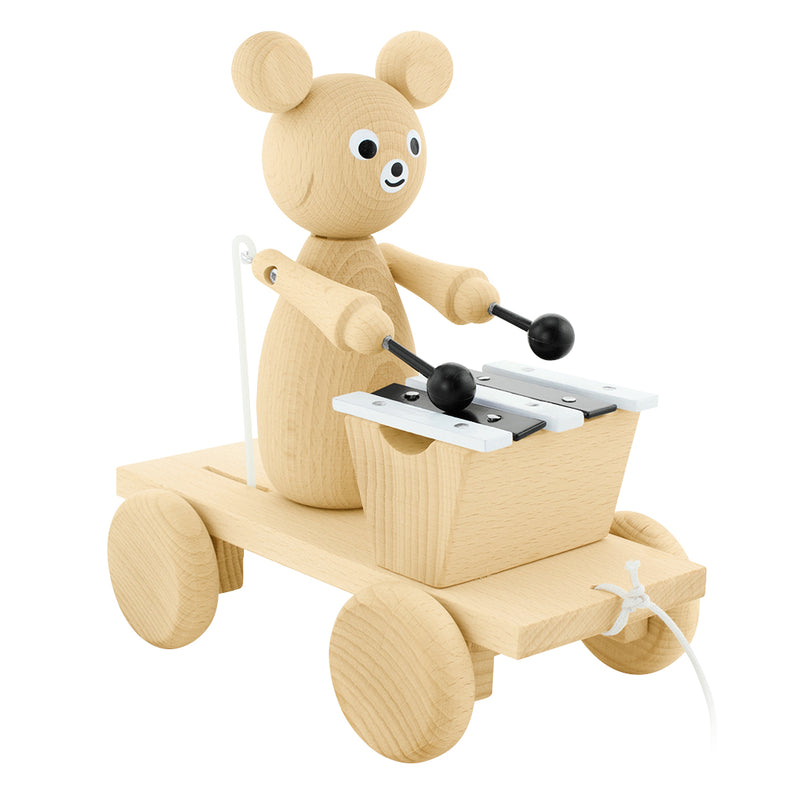 wooden pull along bear toy
