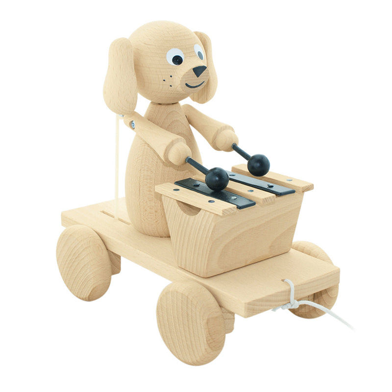 wooden pull along puppy dog with xylophone