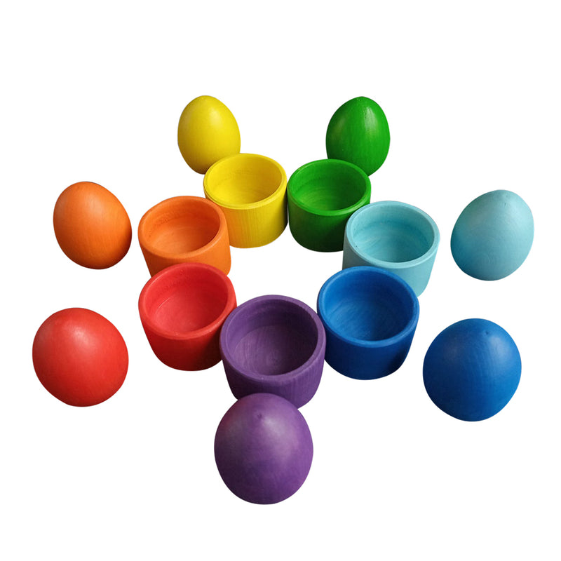 Wooden Eggs With Cups - Rainbow