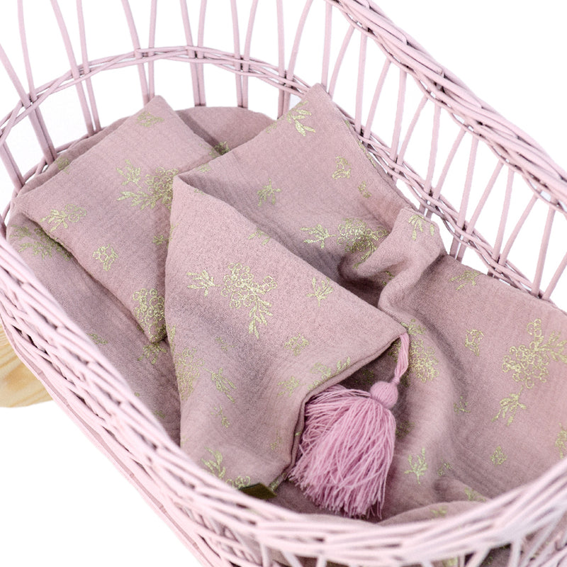 Wicker Doll Cradle - Dusty Pink
