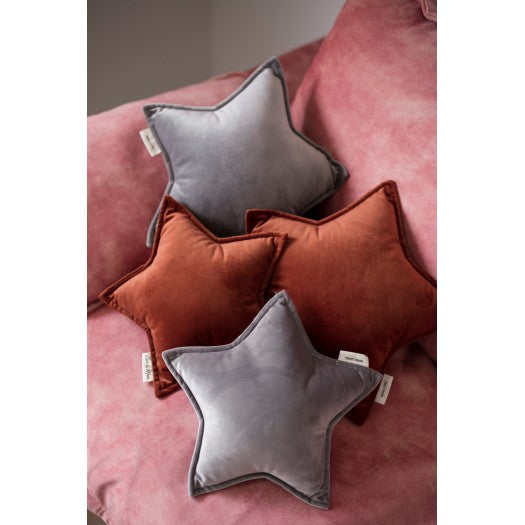 Large Velvet Star Pillow - Soft Grey