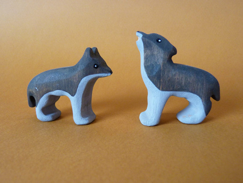 Set Of Wooden Wolf Cubs