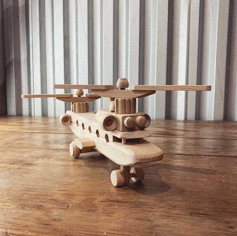 Wooden Helicopter Twin Rotors - Hunter