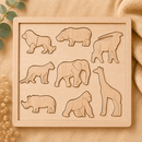 Wooden puzzle with animal figures on a beige background