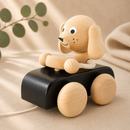 Wooden Pull Along Dog In Car - Jude