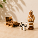Wooden Eskimo With Sleigh and Dog Set