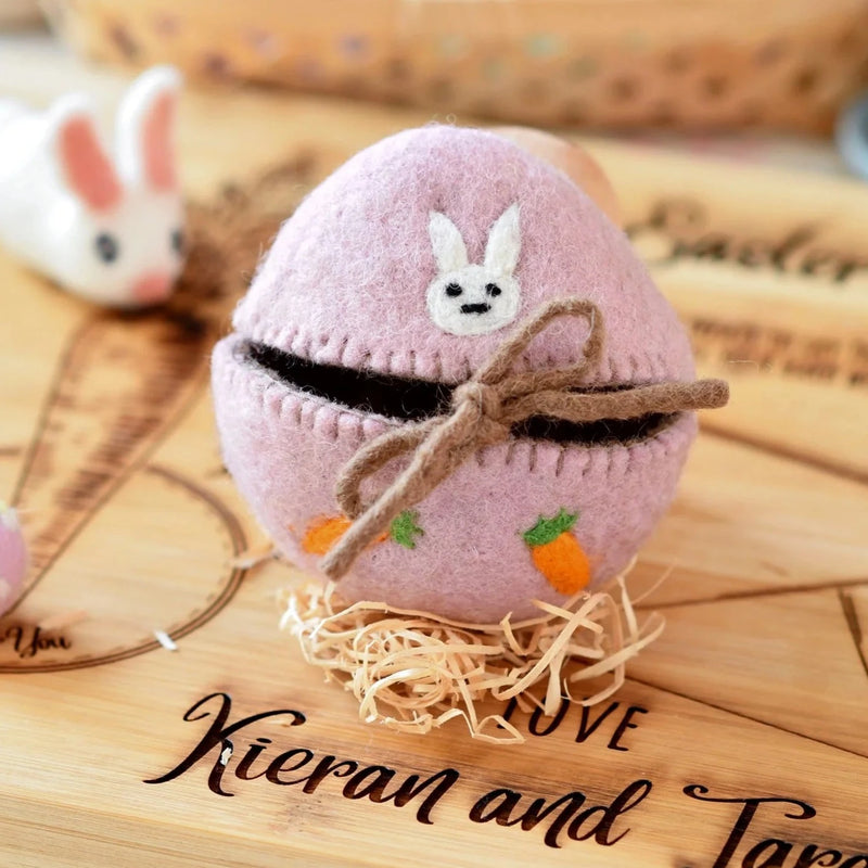 Felt Egg Treasure Pouch - Pink With Bunny