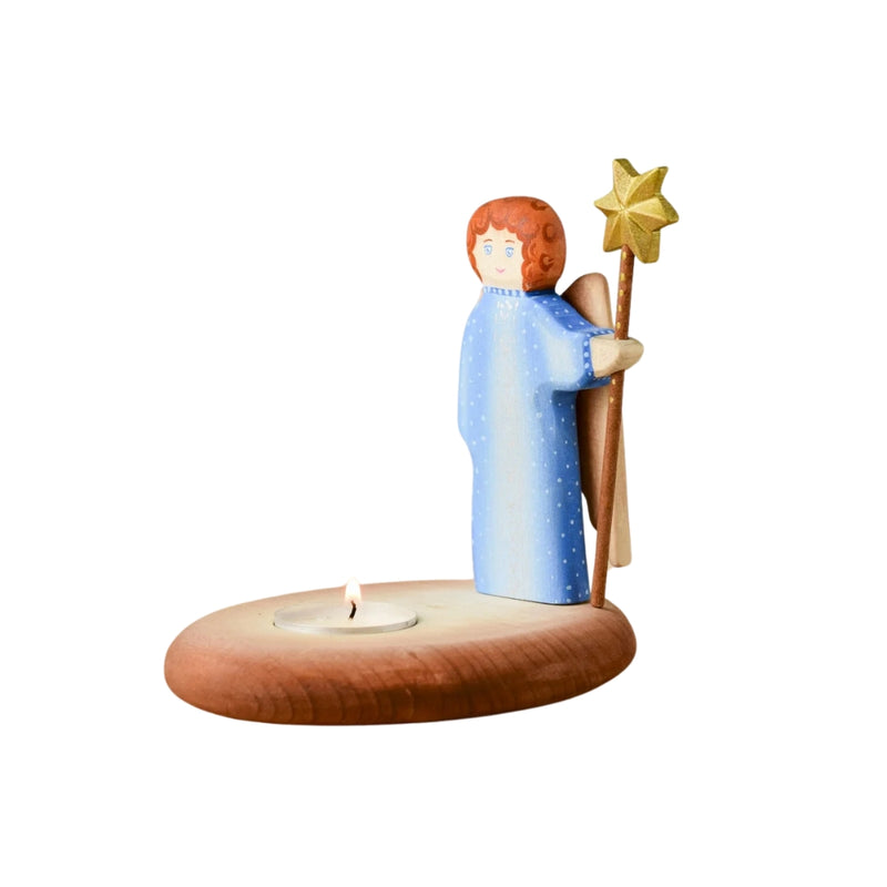 Wooden Angel With Candle Holder