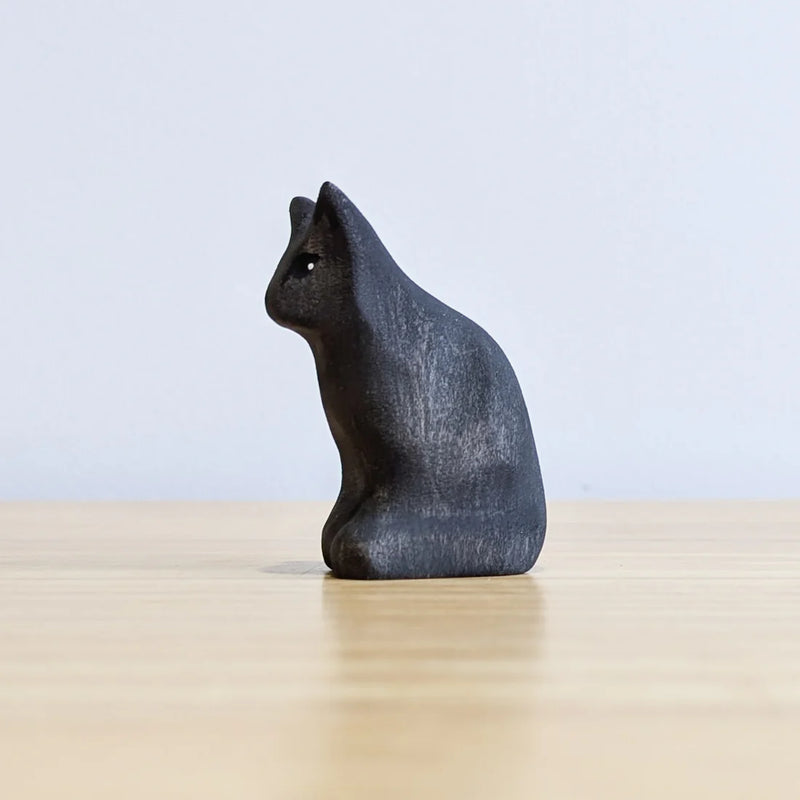 Wooden Sitting Cat - Black