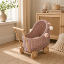 Wicker Dolls Pram - Dusty Pink