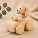 Wooden Pull Along Dog In Car - Cedric