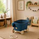 Large Wicker Pull Cart - Blue