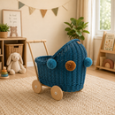 Wicker Dolls Pram - Turquoise