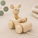 Wooden Pull Along Bear In Car - Teddy