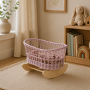 Wicker Doll Cradle - Dusty Pink