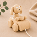 Wooden Pull Along Dog In Car - Cedric