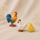 Wooden Rooster, Hen & Chick Set