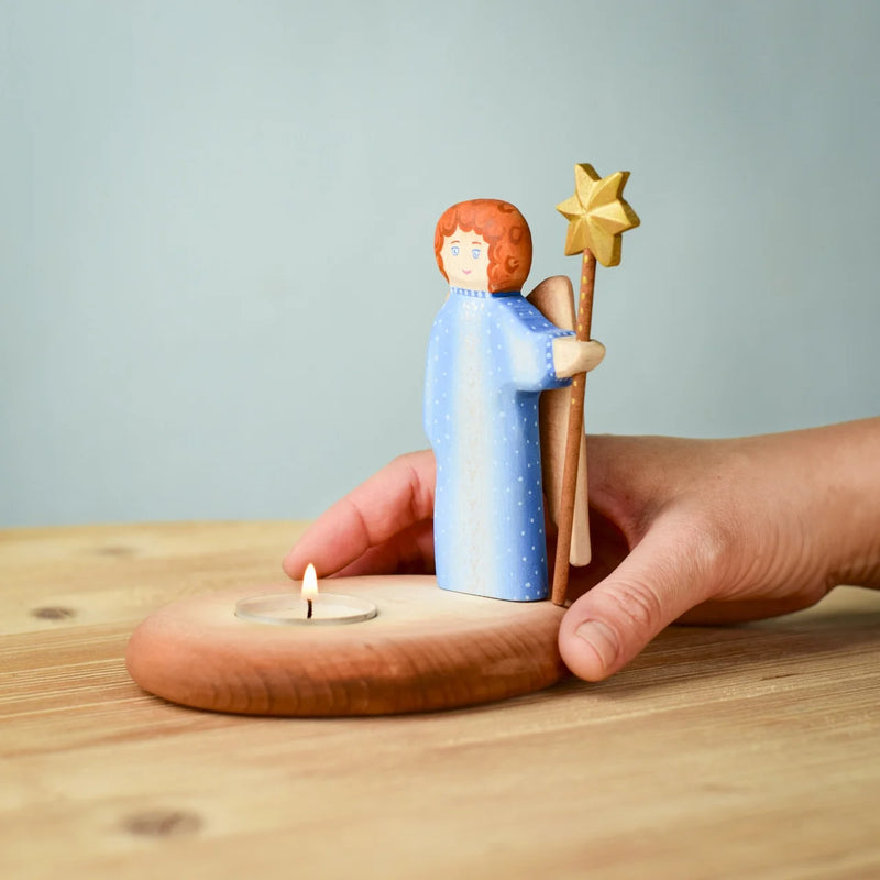 Wooden Angel With Candle Holder