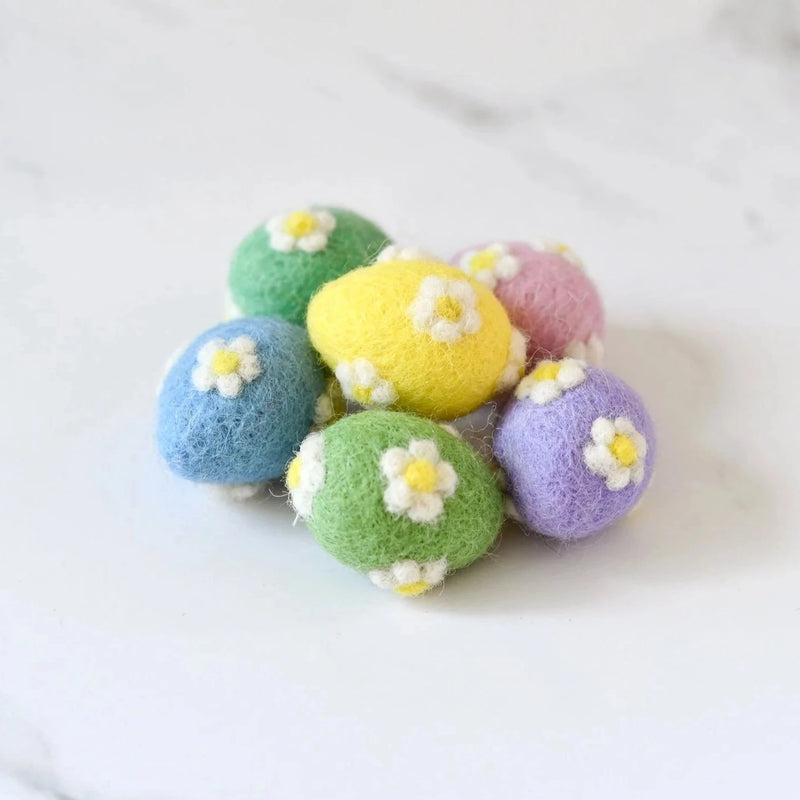 Felt Pastel Eggs With Flowers - Set of 6