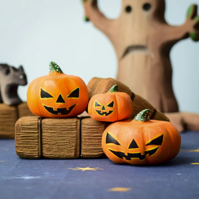 Wooden Halloween Pumpkins - Set of 3