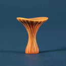 A small sculptural object with a wide, gently curved top and a flared, ribbed stem, shown standing alone on a dark blue background. The material has a warm orange base with lighter cream to beige streaking throughout.