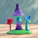 Wooden Magic Mushroom Set photographed on a natural wood tabletop
