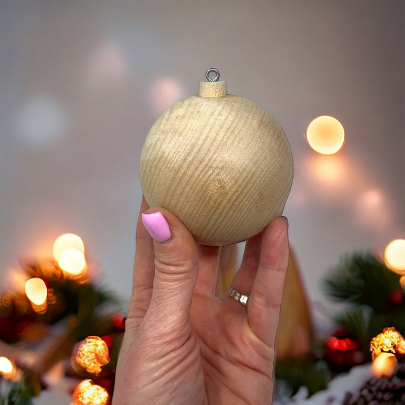 Wooden Christmas Ball Ornament (Arriving Early Nov)