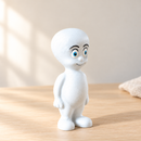 Wooden Little Ghost - Arms at Sides by Noelino Toys, three-quarter view in a warm natural-light setting.