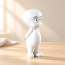 Wooden Little Ghost - Hands Behind Back by Noelino Toys, three-quarter view in a warm natural-light setting.