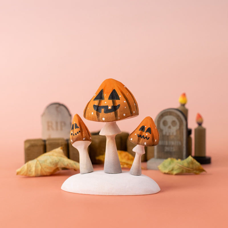 Wooden Pumpkin Mushroom Set