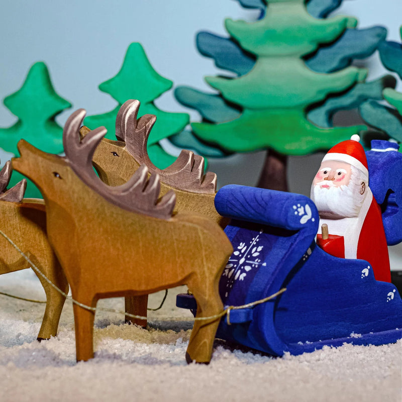 Wooden Santa Claus, Sleigh & Reindeer Set