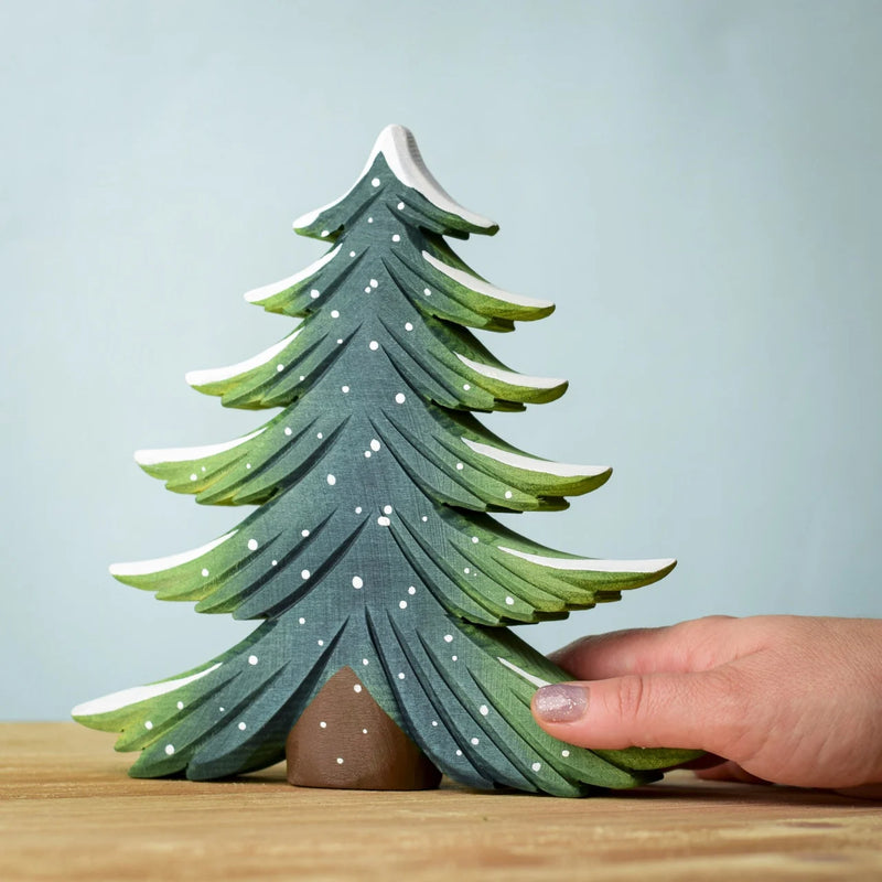 Large Wooden Fir Tree - Snowy