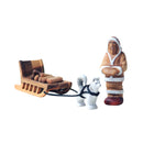 Wooden Eskimo With Sleigh and Dog Set
