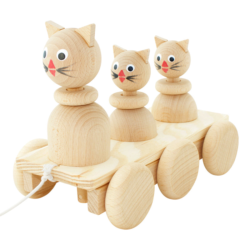Wooden Pull Along Cat Family