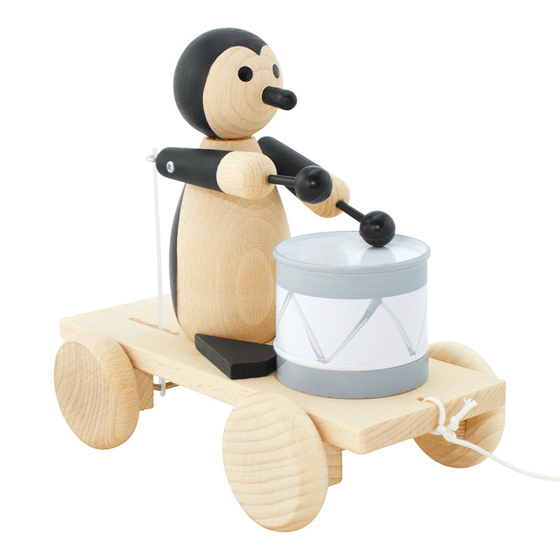 Wooden Pull Along Penguin With Drum - Piper