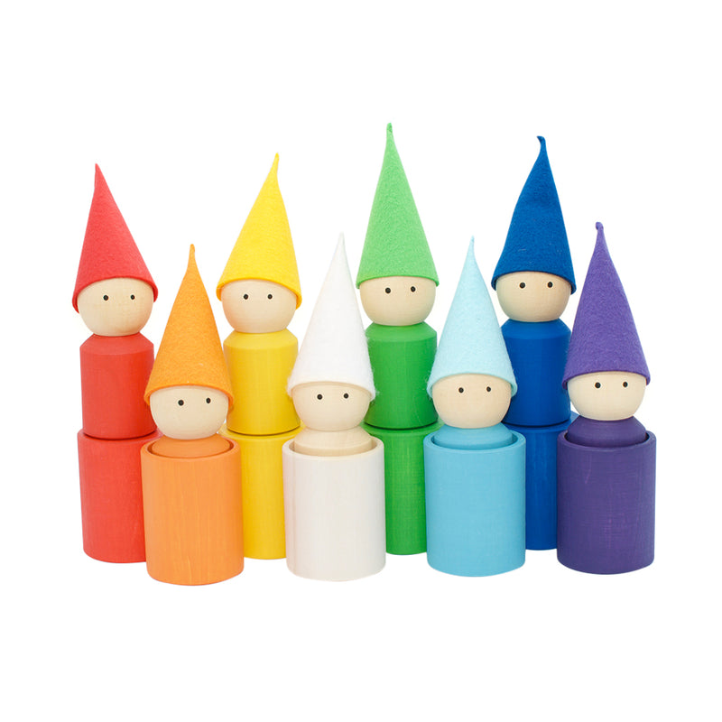 Wooden Peg Dolls With Cups - Rainbow