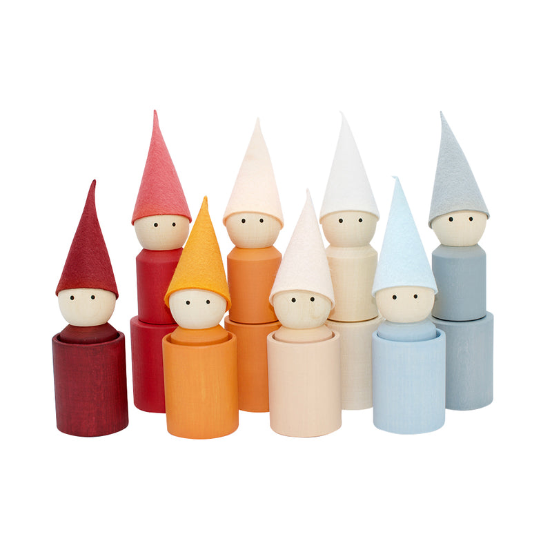 Wooden Peg Dolls With Cups - Sunrise