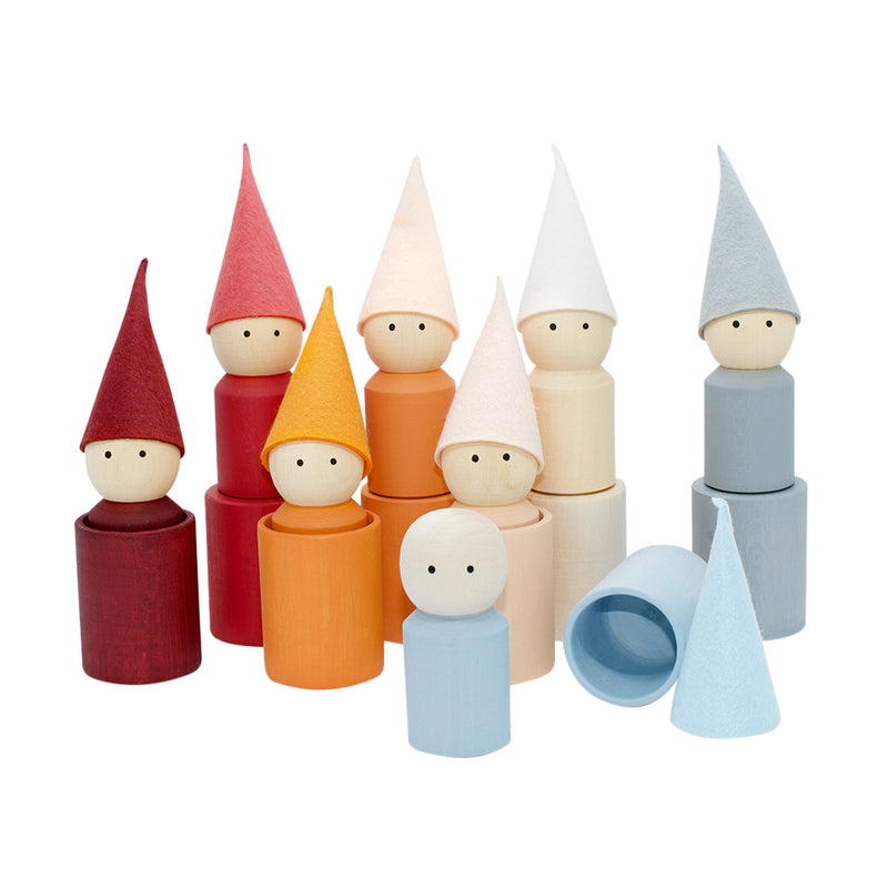 Wooden Peg Dolls With Cups - Sunrise