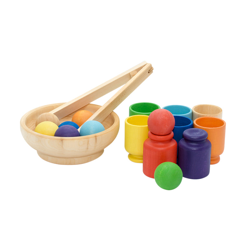 Wooden Sorting Cups & Balls - Rainbow