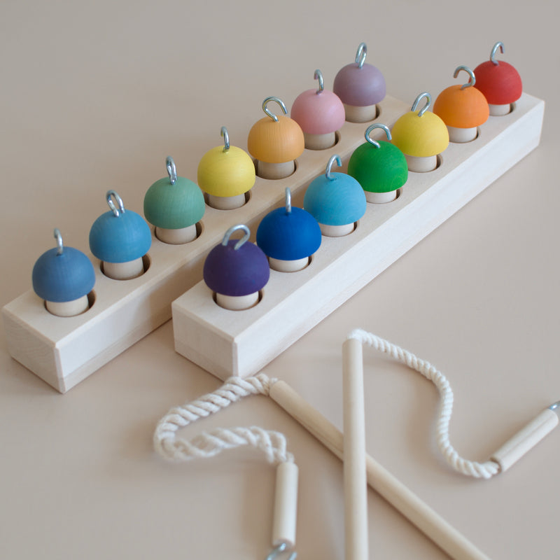 Wooden Mushroom Fishing Game - Rainbow