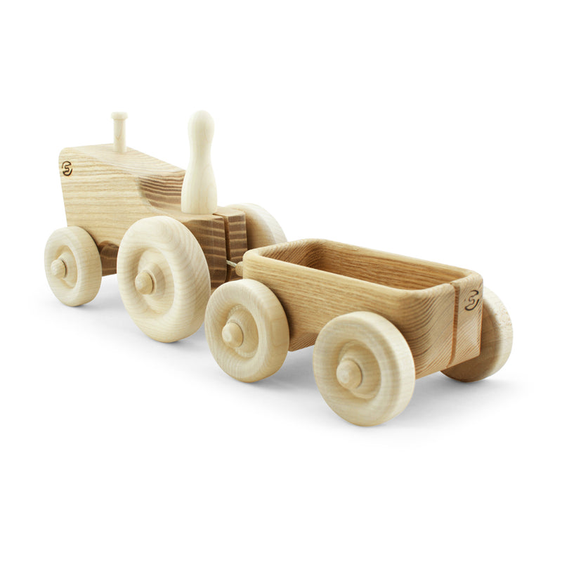 handcrafted wooden toy tractor