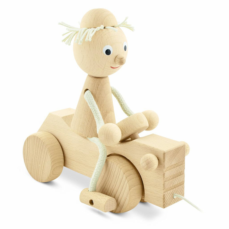 wooden pull along boy with tractor toy