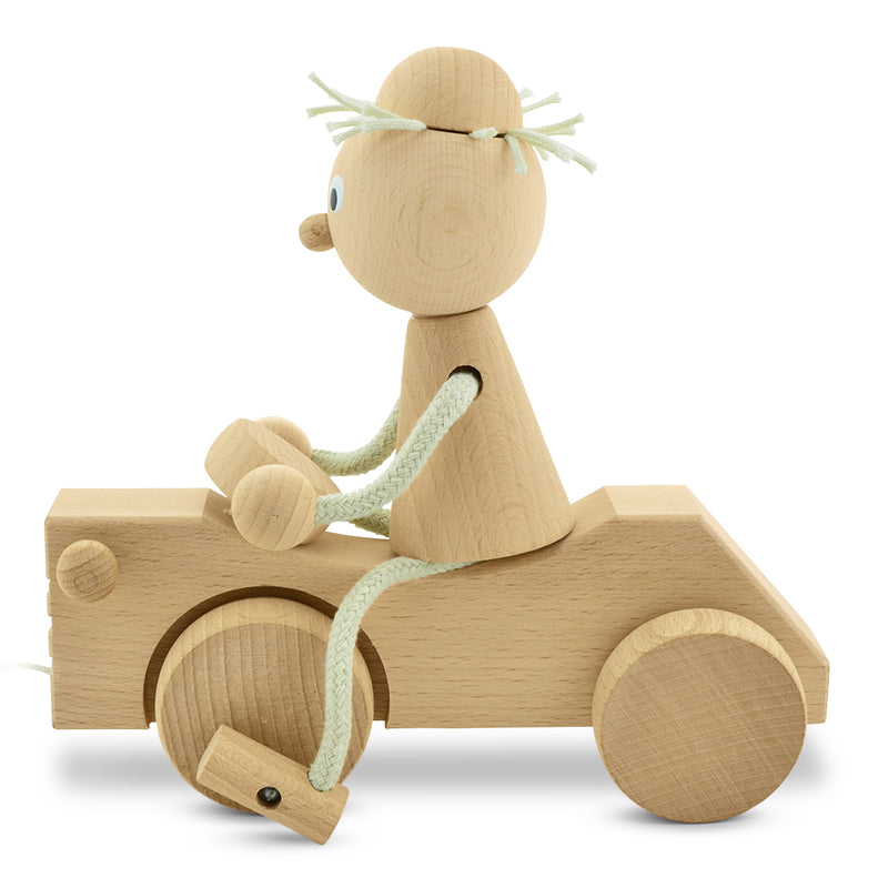 wooden pull along boy with tractor toy