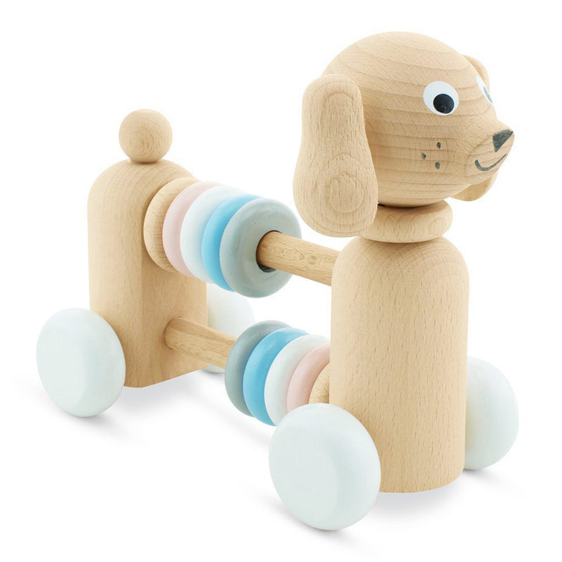 wooden dog with counting beads