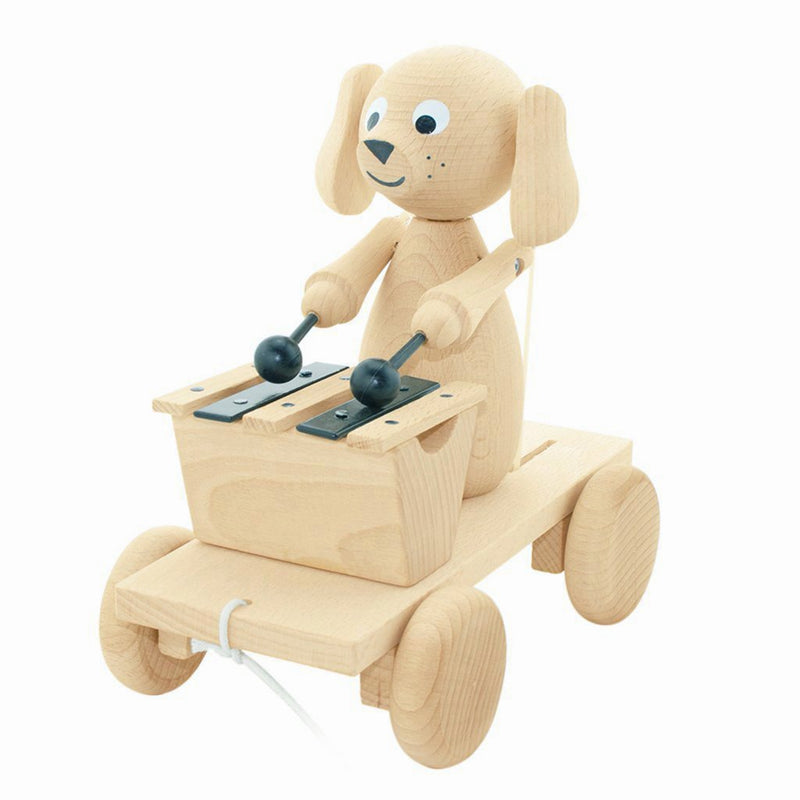 wooden pull along puppy dog with xylophone