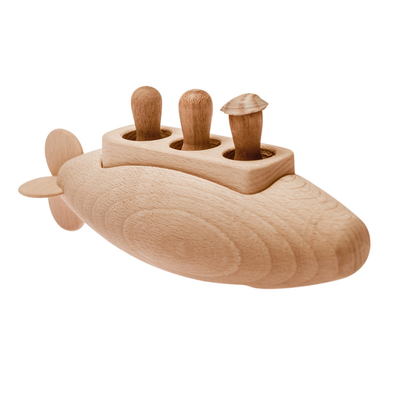 handcrafted wooden toy submarine